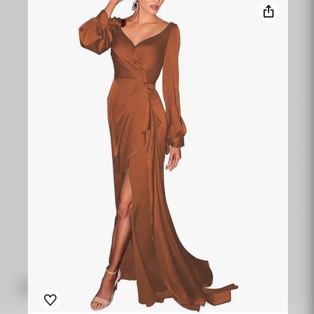 Long Sleeve Satin Dress - Burnt Orange - Prom or Bridesmaid